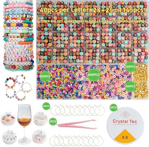Acrylic Letter Beads Kit for Jewelry Making, 31-Grid Organizer with 4x7mm Colorful Gold-Lettered Alphabet Beads (1.5mm Hole), Includes Clay Heishi, Seed Beads (Gold on Colors) - Image 2