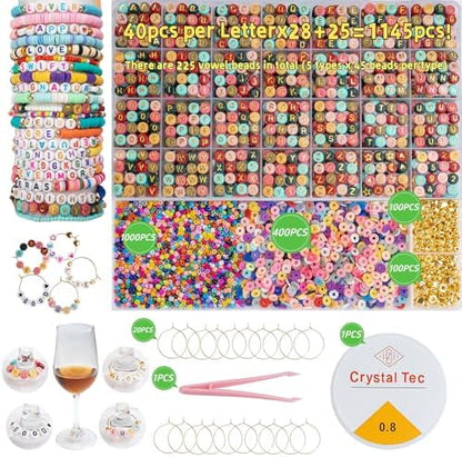 Acrylic Letter Beads Kit for Jewelry Making, 31-Grid Organizer with 4x7mm Colorful Gold-Lettered Alphabet Beads (1.5mm Hole), Includes Clay Heishi, Seed Beads (Gold on Colors) - Image 2