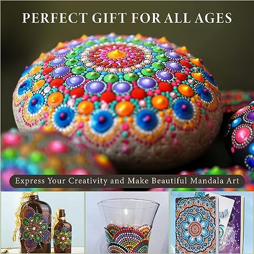 Moon Garden Mandala Rock Painting Kit - Mandala Dotting Tools Kit - Large Wooden Rocks for Painting, Stencils, Acrylic Paints, Dotting Tools for Rocks - Dot Art Kit for Adults & Kids (Pack of 2) - Image 5