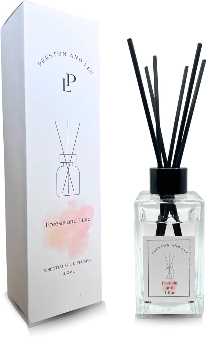 Preston and Lee Reed Diffuser Set | 100 ml (3.4 fl oz) Freesia and Lilac Scent | Reed Diffuser Set | Aromatherapy Diffusers | Natural Reed Diffuser Oil for Home and Spa Fragrance