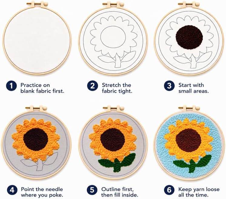 Sunflower Punch Needle Kit for Beginners Adults, with Embroidery Hoop - Image 5