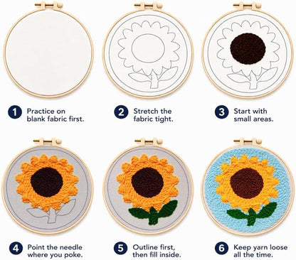 Sunflower Punch Needle Kit for Beginners Adults, with Embroidery Hoop - Image 5
