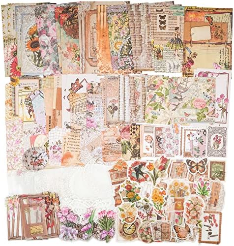 Knaid 200 Piece Vintage Ephemera Bundle - Paper & Sticker Kit for Junk Journaling, Scrapbooking, Planners, Bullet Journals, Collage, Decoupage - Cottagecore Themed - Pastel/Earthy Tones by Knaid