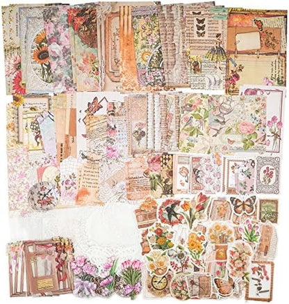 Knaid 200 Piece Vintage Ephemera Bundle - Paper & Sticker Kit for Junk Journaling, Scrapbooking, Planners, Bullet Journals, Collage, Decoupage - Cottagecore Themed - Pastel/Earthy Tones by Knaid