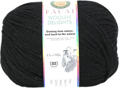 Facai Blend Merino Wool Yarn for Knitting - Worsted Weight,197yds (3.5oz) Ball, Ideal for Sweaters, Scarves, and Accessories (1, Black)