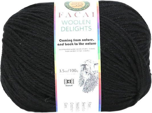 Facai Blend Merino Wool Yarn for Knitting - Worsted Weight,197yds (3.5oz) Ball, Ideal for Sweaters, Scarves, and Accessories (1, Black)