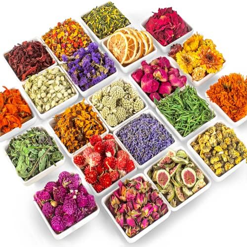 [Latest] 21 Pack Dried Flowers for Candle Making, 100% Natural Dried Herbs Kit for Soap Making, Bath, Resin Jewelry Making, Bulk Dried Flowers Include Lavender, Rose Petals, Rosebuds, Leaves, Lemon. by Unknown
