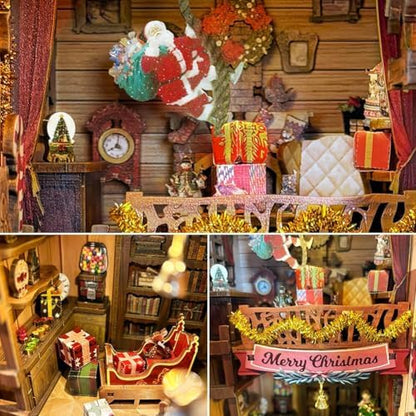DIY Dollhouse Kit with Dust Cover, DIY Book Nook Kit Christmas Decor Booknook 3D Wooden Puzzle Nook Book Doll House with LED Light - Image 4