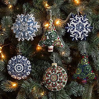 Bucilla Felt Applique 6 Piece Ornament Making Kit, Mandala Christmas, Perfect for DIY Arts and Crafts, 89499E - Image 3