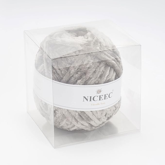 NICEEC 300g Soft Chenille Yarn Blanket Velvet Yarn for Knitting, Crochet, Weaving DIY Craft Total Length 150m (164yds)_Light Grey
