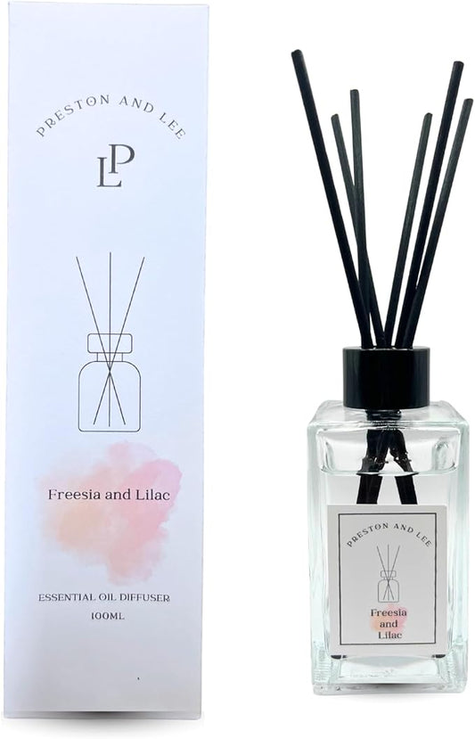 Preston and Lee Reed Diffuser Set | 100 ml (3.4 fl oz) Freesia and Lilac Scent | Reed Diffuser Set | Aromatherapy Diffusers | Natural Reed Diffuser Oil for Home and Spa Fragrance