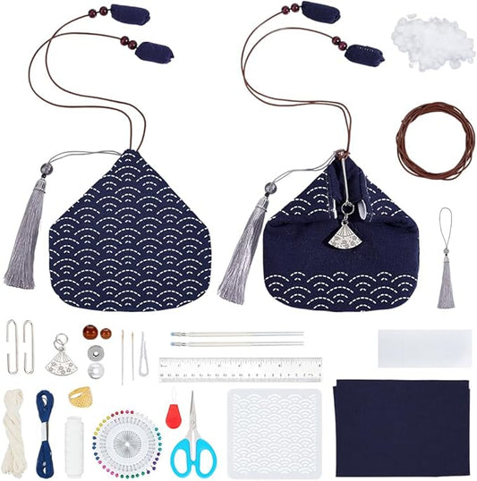 FREEBLOSS Sashiko Coin Purse DIY Kit with Instructions Sashiko Kit for Beginners Japanese Embroidery Bag for Girls Women Gift