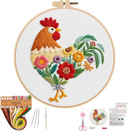 Herdiese Embroidery Kit for Beginners & Adults, Rooster Flower Cross Stitch by Unknown