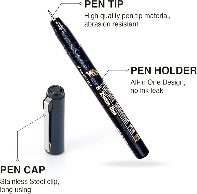 MAIKEDEPOT Micro Fineliner Drawing Art Pens Calligraphy Pens for Artist Drawing Supplies, 16 Set Waterproof Black Ink Pens for Sketching,Outline,Stippling