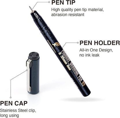 MAIKEDEPOT Micro Fineliner Drawing Art Pens Calligraphy Pens for Artist Drawing Supplies, 16 Set Waterproof Black Ink Pens for Sketching,Outline,Stippling