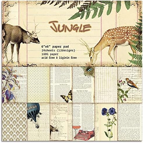 DESEACO Vintage Woodland Creature Cute Decopodge Paper Pack 6x6, Christmas Deer Decor Floral Pattered Single-Sided Printed Scrapbook Paper Pad For Jurnals, Scrapbooking, Cardmaking Crafts Supplies-24s