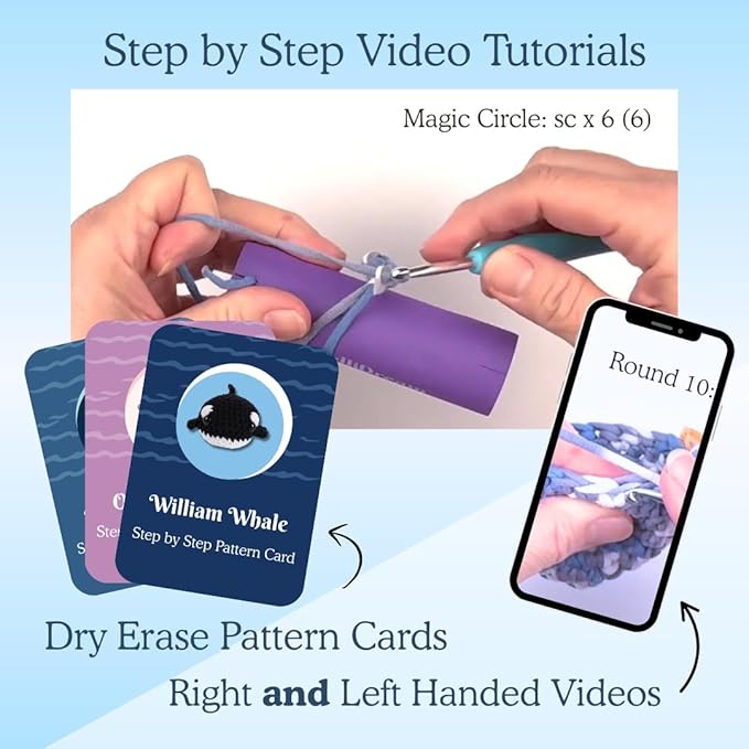 KelliDream Magic Circle Tool Inclusive Learn to Crochet Kit for Beginners; Step-by-Step Video Tutorials; All Supplies to Make Cute Amigurumi (Sea Creatures)