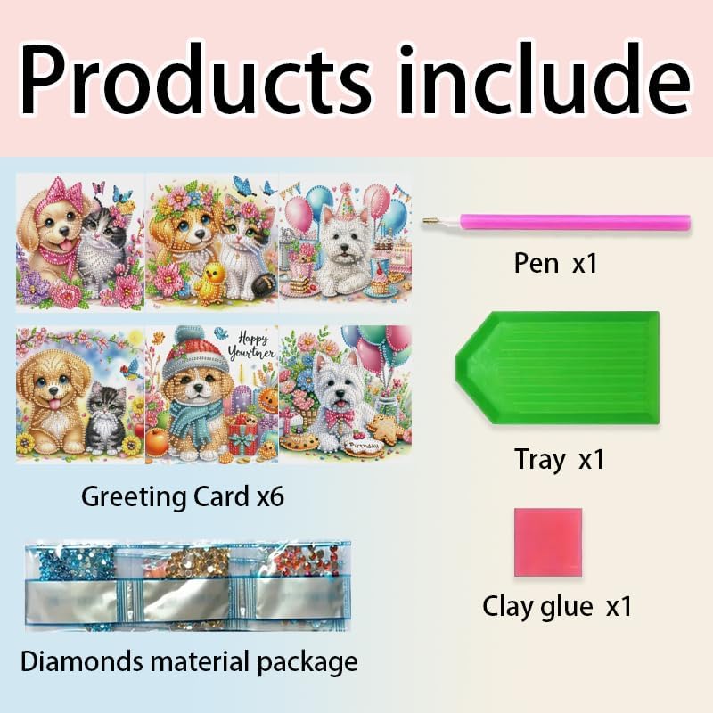 MaiYiYi 6 Pack DIY Cute Dog Diamond Art Greeting Cards Kit - Image 6