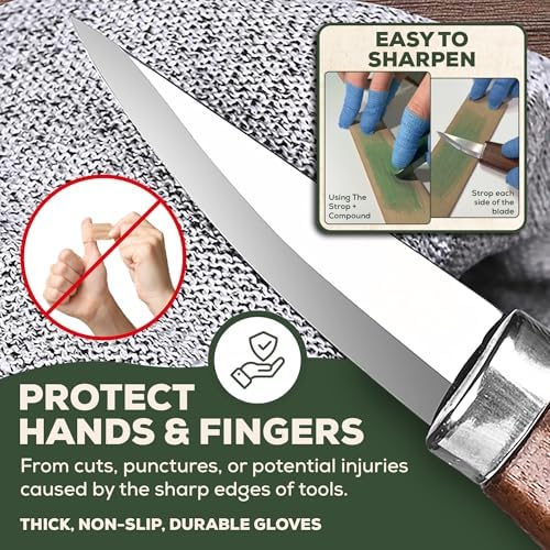 Wood Carving Kit – 29Pcs Whittling Knife Set with 9 Knives, Basswood Blocks w/Carved Guides, Safety Gloves, Whetstone, Stropping Leather & Roll Bag – AMPARIA Premium Tools for Beginner & Professional - Image 4