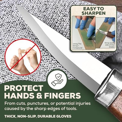 Wood Carving Kit – 29Pcs Whittling Knife Set with 9 Knives, Basswood Blocks w/Carved Guides, Safety Gloves, Whetstone, Stropping Leather & Roll Bag – AMPARIA Premium Tools for Beginner & Professional - Image 4