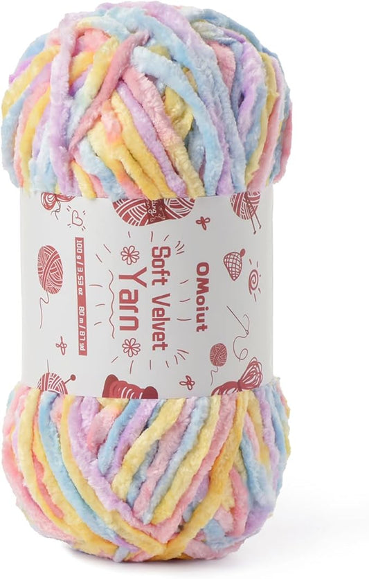 100g Fluffy Velvet Chenille Yarn for Crocheting and Knitting, 80m (87.5yd) Baby Yarn for Crocheting Soft, Crochet Chunky Yarns Amigurumi Yarns (Macaron)