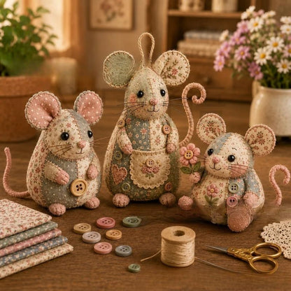 Vintage Patchwork Mouse DIY Sewing Kit for Adult Beginners, All-in-One Floral Fabric Craft Set with Pre-Cut Fabric, Supplies & Step Guide, Cute Mouse Ornament for Desk Home Decor, Perfect Craft Gift - Image 4