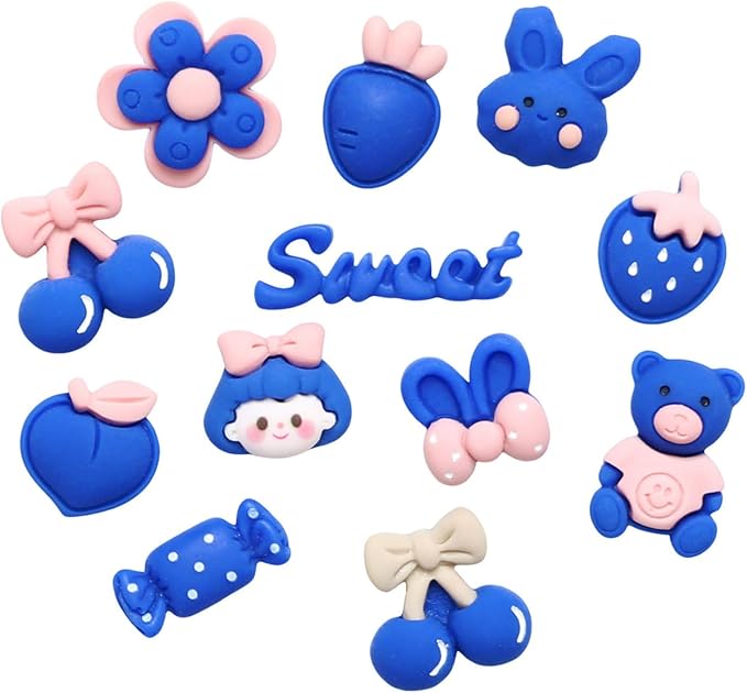 50 Pcs Flatback Cute Resin Slime Charms Bulk for Crafts, Flat Back Mixed Charms for Slime, Slime Charm Bulk for DIY Art Craft Making Kit (Blue Pink)