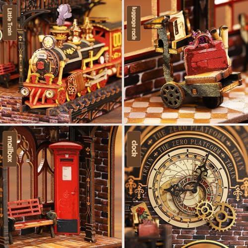 CUTEROOM Book Nook Kit for Adults, 3D Wooden Puzzle DIY Miniature Dollhouse Booknook Kit with LED Light, Tiny House Building Kit for Bookshelf Insert Decor -Zero Platform for Christmas Birthday Gift - Image 4
