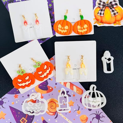 Xaekicr Halloween Polymer Clay Cutters Set – 8pcs Halloween Clay Cutters for Polymer Clay Jewelry, Clay Earring Cutters and Molds – Pumpkin, Tombstone, Witch Hat Clay Tools for DIY Crafts
