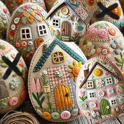 Felt Easter Egg House DIY Kit - All-Inclusive Craft Set with Hand-Embroidered Materials, Bunny & Chick Patterns for Easter Decorations, Home Hanging Ornaments for Adults & Beginners (E/1PC) - Image 5