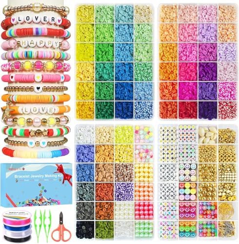Redtwo 18000 Pcs Clay Beads Bracelet Making Kit, 4 Boxes 64 Colors Flat Polymer Heishi Jewelry with Gift Pack, Friendship Bracelet for Girls Ages 8-12 by Redtwo
