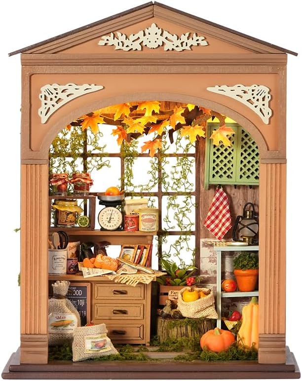 CUTEROOM DIY Miniature House Building Kit for Adults with LED Lights - Realistic Mini Dollhouse Model & Wooden Furniture, Creative Craft Kit for Home Decor Gift- Harvest Time by CUTEROOM