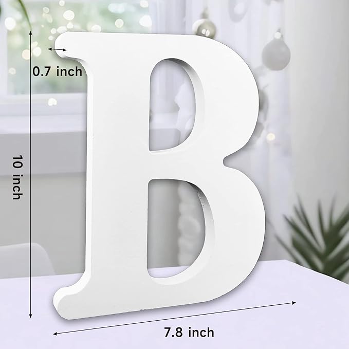AOCEAN 10 Inch White Big Wood Letters, Unfinished Wooden Letters for Wall Decor Decorative Standing Letters Slices Sign Board Decoration for Craft Home Party Projects (B)