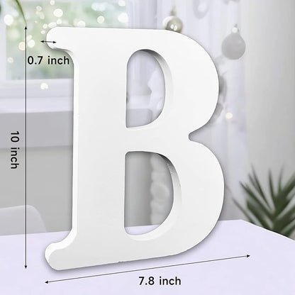 AOCEAN 10 Inch White Big Wood Letters, Unfinished Wooden Letters for Wall Decor Decorative Standing Letters Slices Sign Board Decoration for Craft Home Party Projects (B)