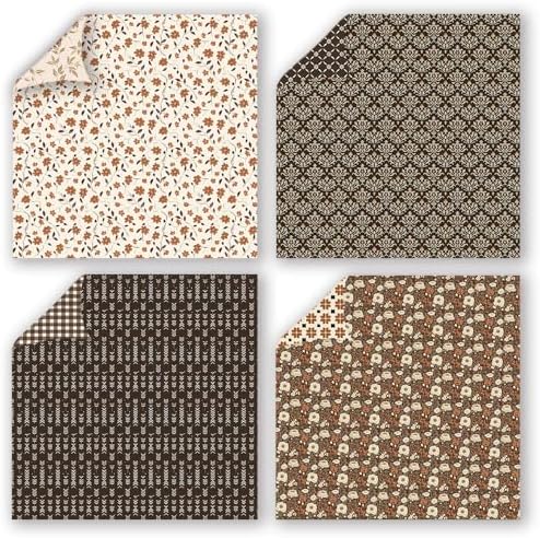 Gingham Scrapbook Paper 12x12 Coffee,24 Sheets Double-Sided Bohemian Floral Patterned CardStock Paper Pad Boho Tone Decorative Craft Papers for Holiday Cardmaking DIY Origami Papers. - Image 5