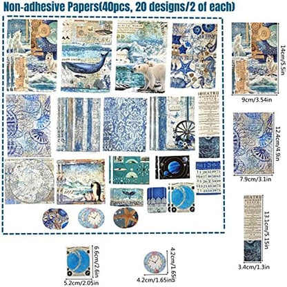 Esweny 100 PCS Vintage Ephemera Pack Journaling Scrapbooking Supplies Scrapbook Sticker Paper Kit for Junk Journal Planners Collage Craft Notebooks Decoupage Album (Ocean) - Image 3
