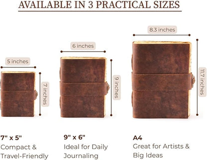NomadCraftsCo. Vintage Leather Journal - Lock Closure, Book of Shadows Journal, Grimoire Journal, Witch Journal, Vintage Journal 240 pages Antique Deckle Edge Paper