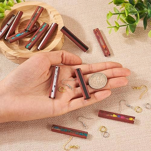 FASHEWELRY 12Pcs Wood Resin Earrings Charms Rectangle Wooden Earring Blanks Earring Findings for Earrings Jewelry Making with Earring Hooks & Jump Rings - Image 7