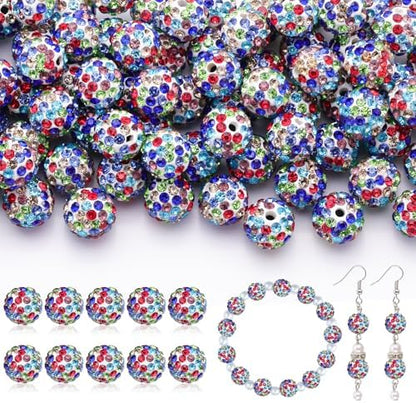 200pcs 10mm Rhinestone Beads for Jewelry Making, White Mixed Shiny Round Disco Ball Beads Bulk, Sparkle Crystal Clay Christmas for Bracelet Baseball Necklace Earring Crafting and DIY by TINKRSTUFF