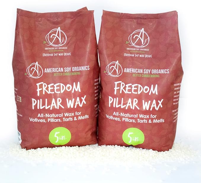 American Soy Organics Freedom Soy Wax Beads for Pillar Candle Making - Natural Supplies - Paraffin-Free,Beeswax-Free Candle Wax for Votives, Pillars, Tarts, Tealights and Melts 10lbs