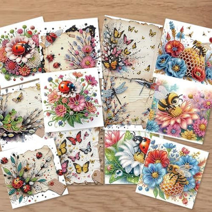 jinglinhh 12pcs Diamond Art Painting Ladybug Bee Butterfly Insect Flower Greeting Cards with Envelopes, DIY Card Making Kits for Adults, Diamond Art Christmas Cards for Holiday Gifts - Image 4