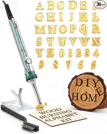 Arokimi 1/2" Wood Burning Letter Kit, 36 Pcs Alphabet and Number Branding Iron Stamps for Wood Leather Hats BBQ Bread, with an 80W Electric Branding Iron