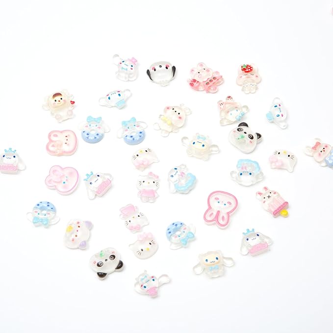 60pcs Slime Charms Cute Set for Crafts, Resin Set Ornament Scrapbooking, 3D Flatback Cute Embellishments for Scrapbook and Mini Decorations (White)