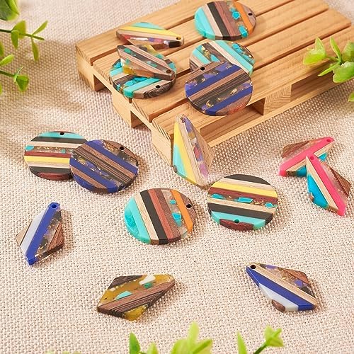 FASHEWELRY 16Pcs Resin Wood Earring Charms Flat Round Wooden Earring Blanks Kite Wooden Earring Findings Vintage Colorful Boho Charms for Jewelry Making - Image 7