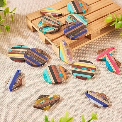 FASHEWELRY 16Pcs Resin Wood Earring Charms Flat Round Wooden Earring Blanks Kite Wooden Earring Findings Vintage Colorful Boho Charms for Jewelry Making - Image 7