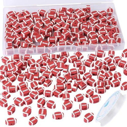 EVERMARKET 100pcs Football Beads Rubgy Polymer Clay Football Softball Beads Charms Rugby Ball Spacer DIY Sports Bead for Necklace Bracelet Handmade Jewelry Making Accessories Supplies by EVERMARKET