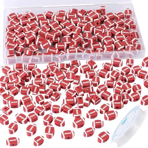 EVERMARKET 100pcs Football Beads Rubgy Polymer Clay Football Softball Beads Charms Rugby Ball Spacer DIY Sports Bead for Necklace Bracelet Handmade Jewelry Making Accessories Supplies by EVERMARKET