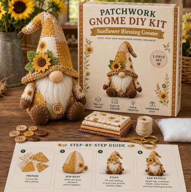 TREBIN DIY Patchwork Animal Kit, Fabric Sewing Set for Adults, Handmade Patchwork Craft Set for Decorative Gnome Halloween Christmas Ocean Animal Home Decor Project (Sunflower Harvest Gnome) by TREBIN