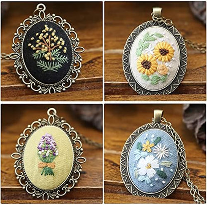 ZOCONE 4 Packs Embroidery Necklace Kits, Embroidery Pendant Kit Mini Cross Stitch Kit with Hoop, Necklace, Pendant, Stamped Pattern Cloth, Instructions, etc., Embroidery Kits for Adults - Image 6