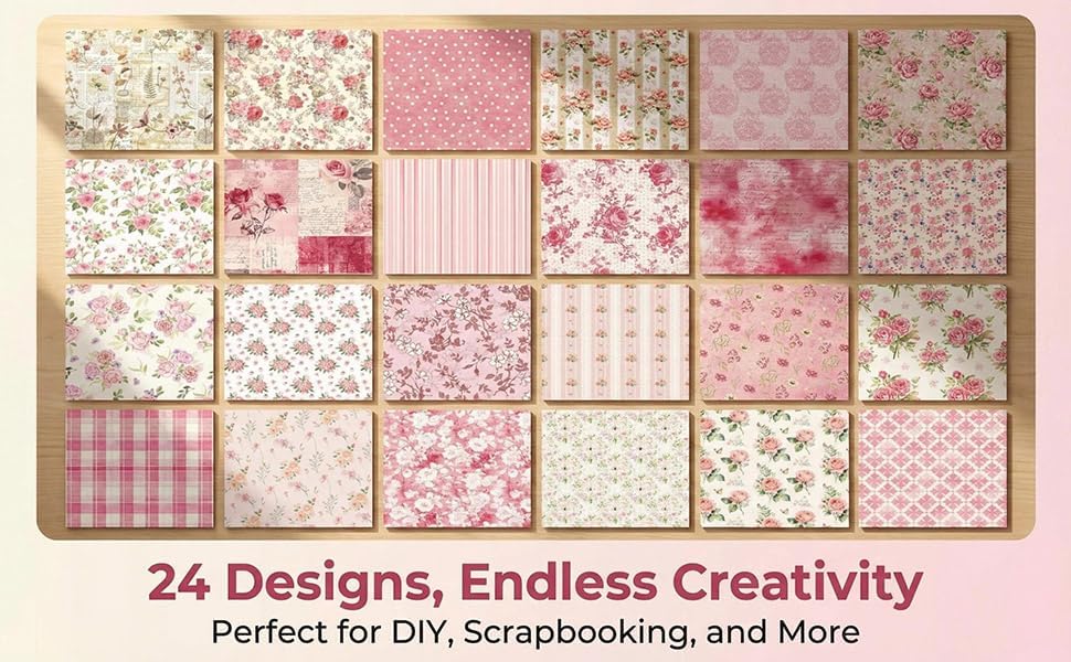 Pink Scrapbook Pattern Paper Pink Flower Junk Journal Papers Pad 12×12,24 Sheets Double-Sided Bobo Floral Scrapbooking CardStock Paper Pad for Holiday Cardmaking DIY Papers. - Image 3